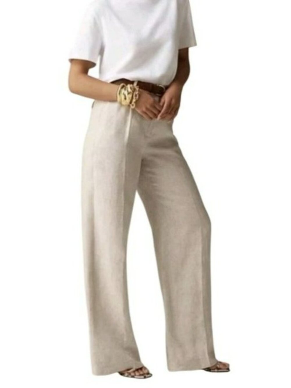 J.Crew Essential Wide Leg Linen Pants Beige Sz 10 Lightweight Tailored Trousers - Picture 8 of 14
